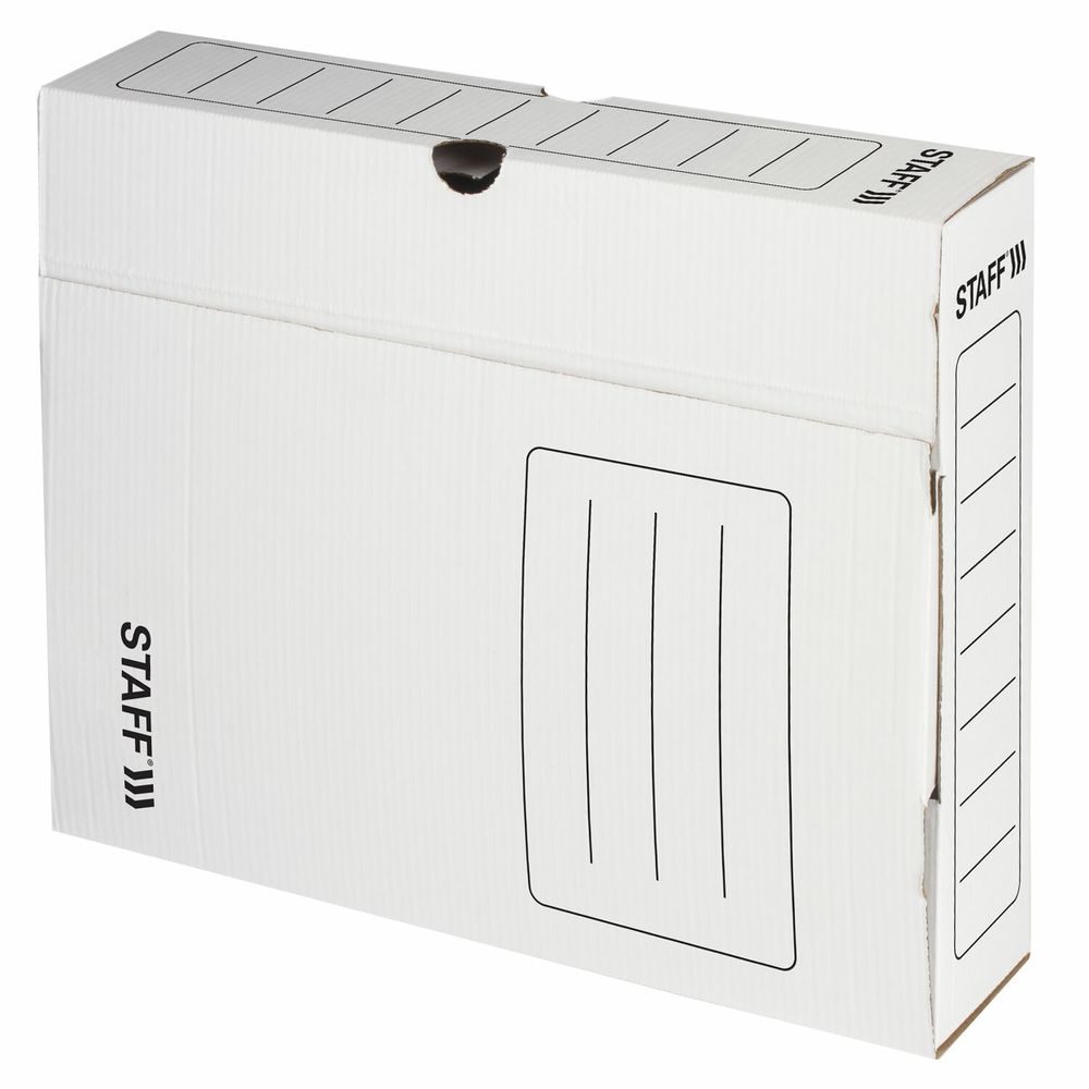 Короб архивный с клапаном А4 (260х325 мм), 75 мм, до 700 листов, микрогофрокартон, БЕЛЫЙ, STAFF