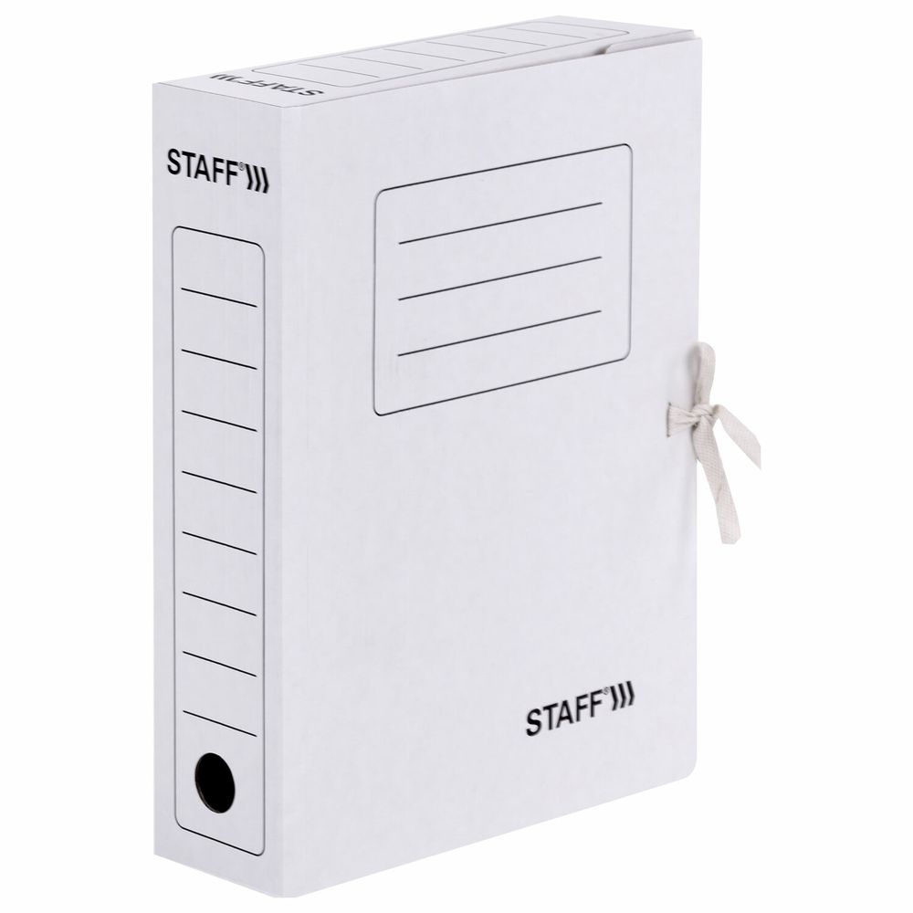 Папка архивная с завязками А4 (325х250 мм), 75 мм, до 700 листов, микрогофрокартон, БЕЛАЯ, STAFF