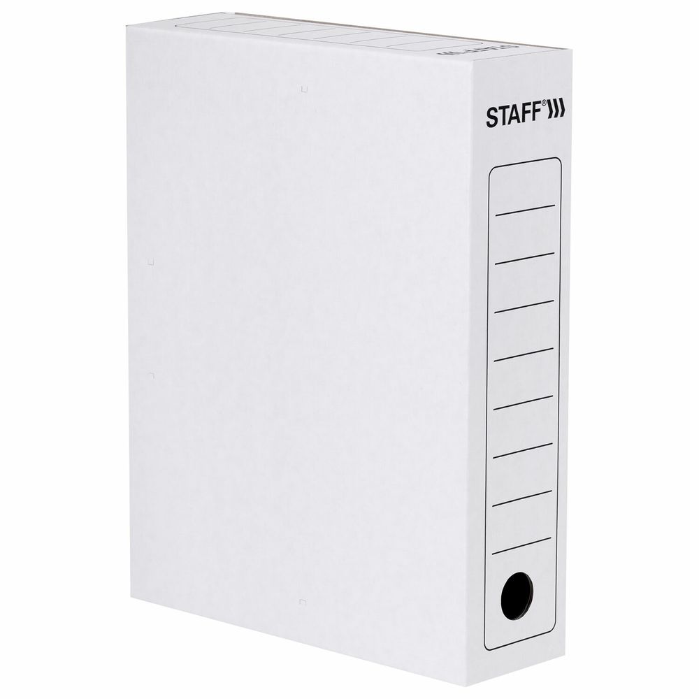 Папка архивная с завязками А4 (325х250 мм), 75 мм, до 700 листов, микрогофрокартон, БЕЛАЯ, STAFF
