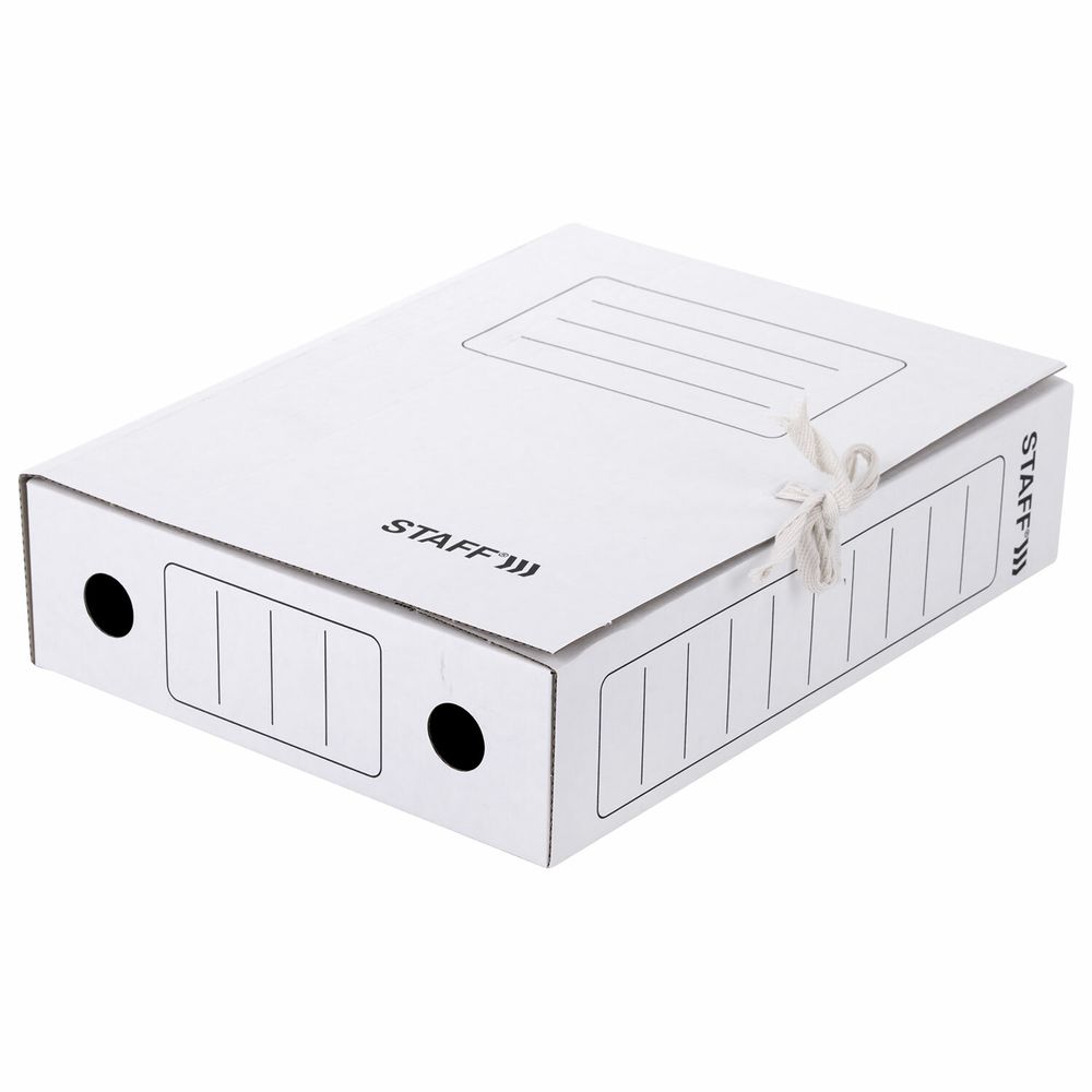 Папка архивная с завязками А4 (325х250 мм), 75 мм, до 700 листов, микрогофрокартон, БЕЛАЯ, STAFF