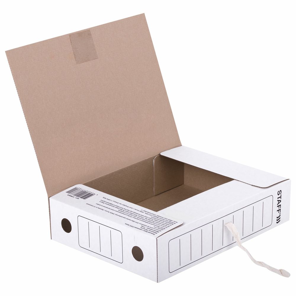 Папка архивная с завязками А4 (325х250 мм), 75 мм, до 700 листов, микрогофрокартон, БЕЛАЯ, STAFF