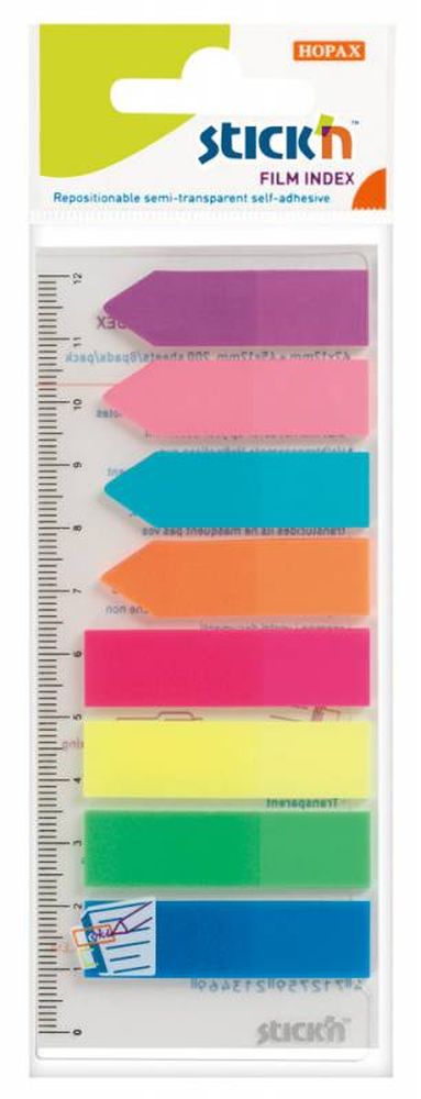 Набор закладок из пластика STICK'N HOPAX на линейке, 45*12 мм, 8 цветов по 25 листов