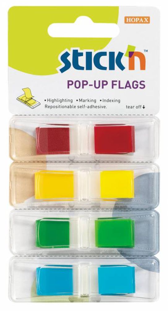 Набор закладок из пластика POP-UP HOPAX с цветным краем, 45*12 мм, 4 цвета по 35 листов