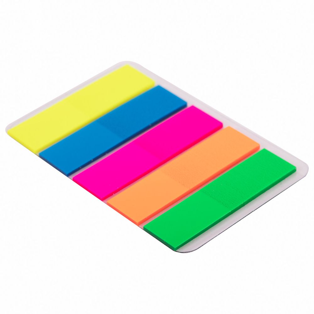 Закладки клейкие неоновые BRAUBERG, 45х12 мм, 500 штук (5 цветов х 20 листов, КОМПЛЕКТ 5 штук)