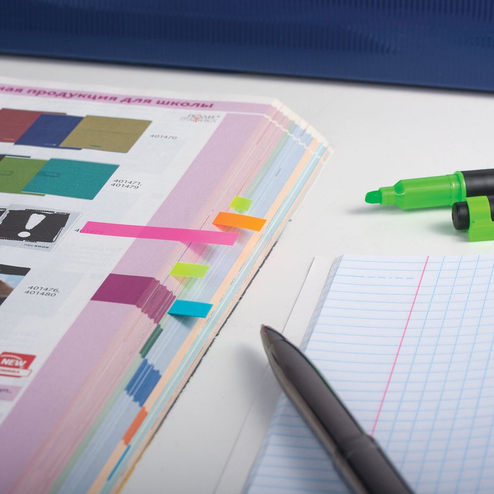 Закладки клейкие неоновые BRAUBERG, 45х8 мм, 160 штук (8 цветов х 20 листов), на пластиковом основании