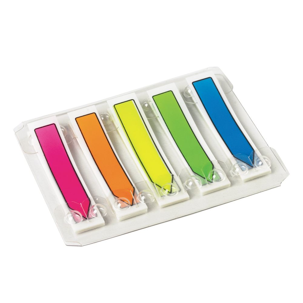 Закладки клейкие неоновые BRAUBERG, 48х10 мм, 100 штук (5 цветов х 20 листов), в пластиковом диспенсере