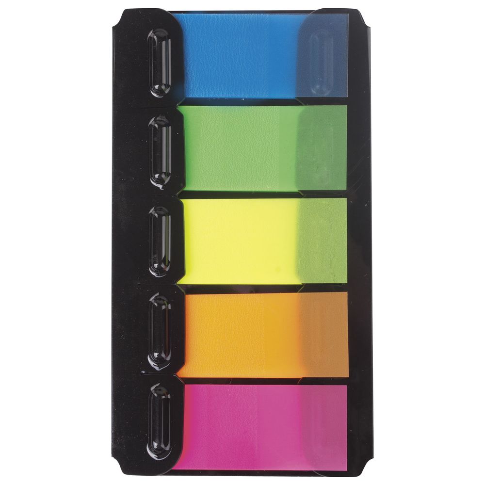 Закладки клейкие неоновые BRAUBERG, 48х20 мм, 100 штук (5 цветов х 20 листов), в пластиковом диспенсере