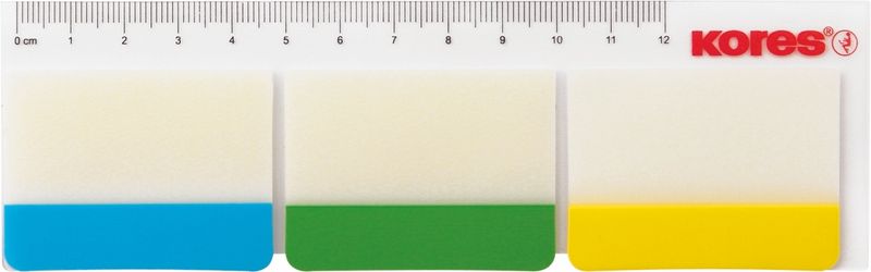 Набор закладок из пластика Kores на линейке, 37*50 мм, 3 цвета