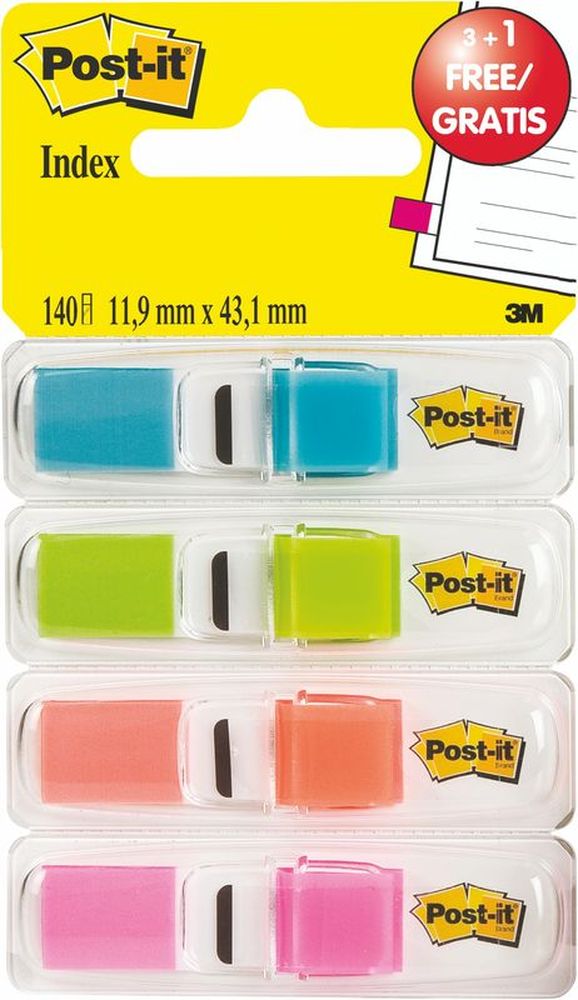 Набор закладок Post-it в индивидуальных контейнерах, ширина 12 мм, 4 цвета по 35 шт. (промоупаковка 