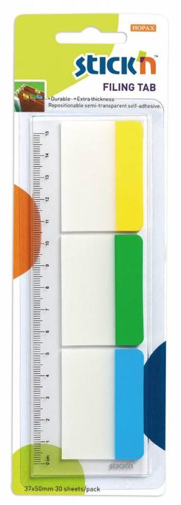 Набор самоклеящихся закладок из пластика с цветным краем, 37*50, 3*10л, STICK'N, HOPAX