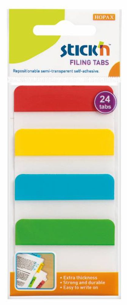 Набор самоклеящихся закладок из пластика с цветным краем, 38*51, 4*6л, STICK`N, HOPAX