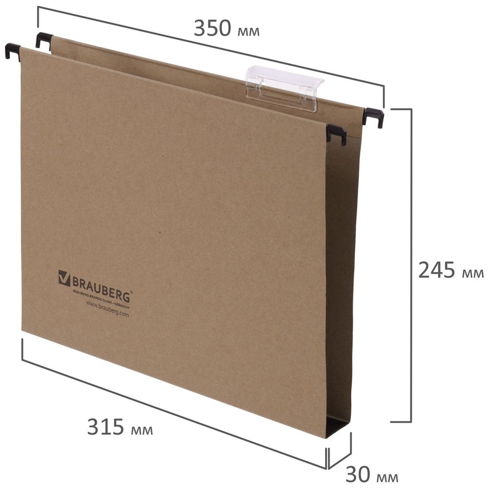 Подвесные папки А4 (350х245 мм), до 300 листов, КОМПЛЕКТ 10 шт., картон, BRAUBERG (Италия)