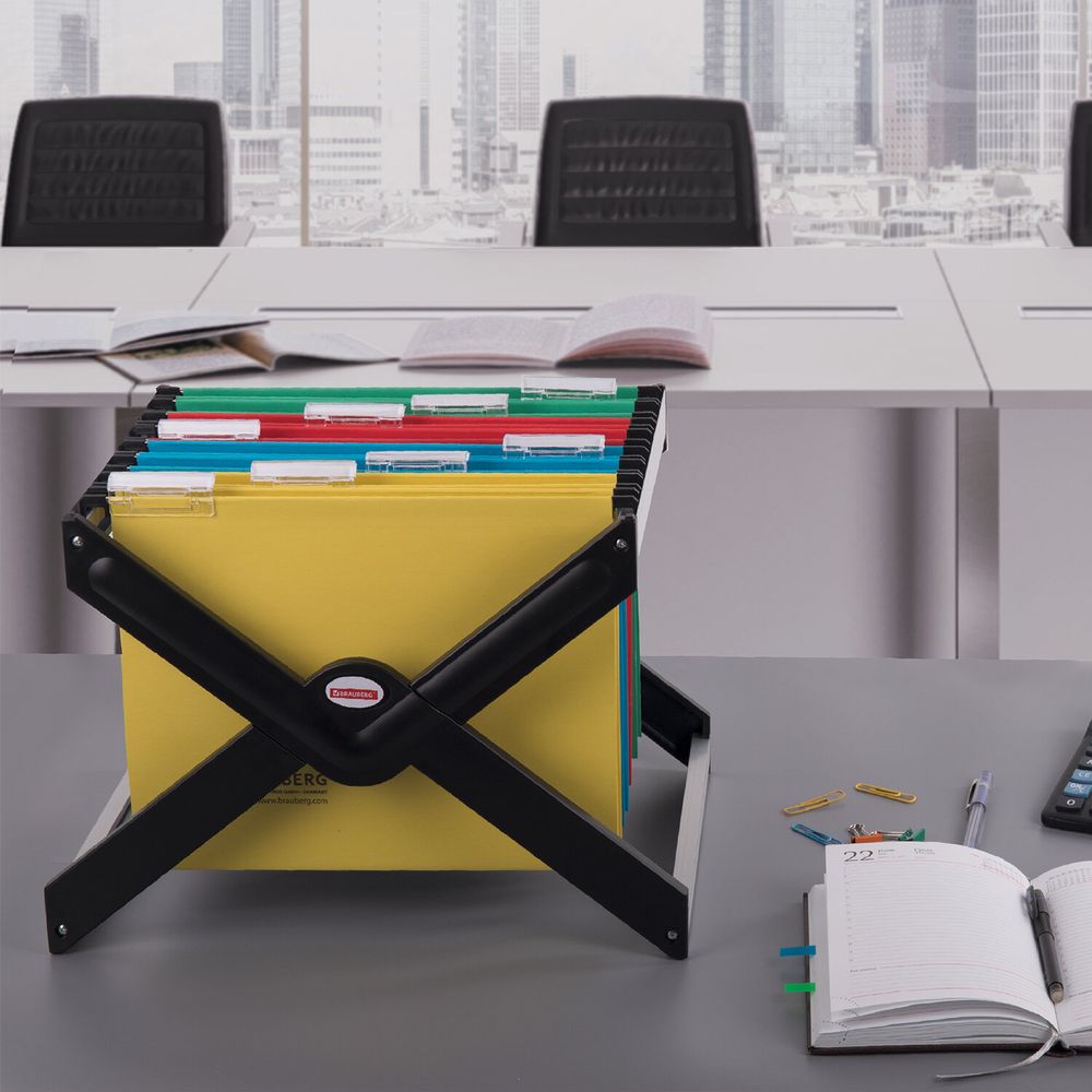 Подставка для подвесных папок BRAUBERG (Италия), до 40 папок А4/Foolscap, 410х285х310 мм, черная