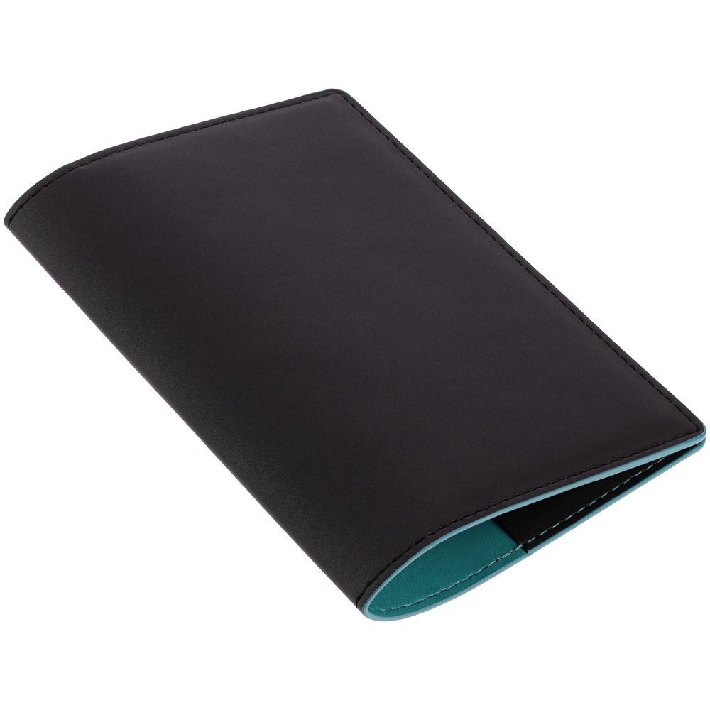 Обложка для паспорта Multimo черная с бирюзовым