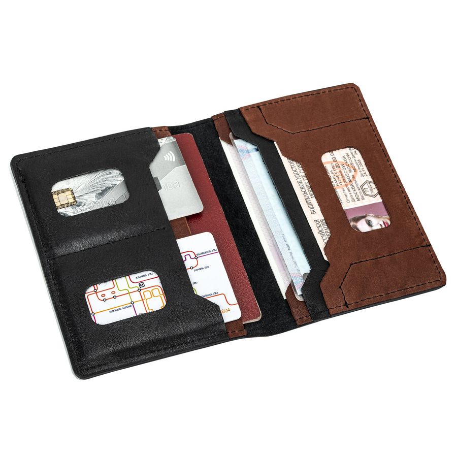 Обложка для паспорта и документов 7 в 1 натуральная кожа, без тиснения, черная, BRAUBERG