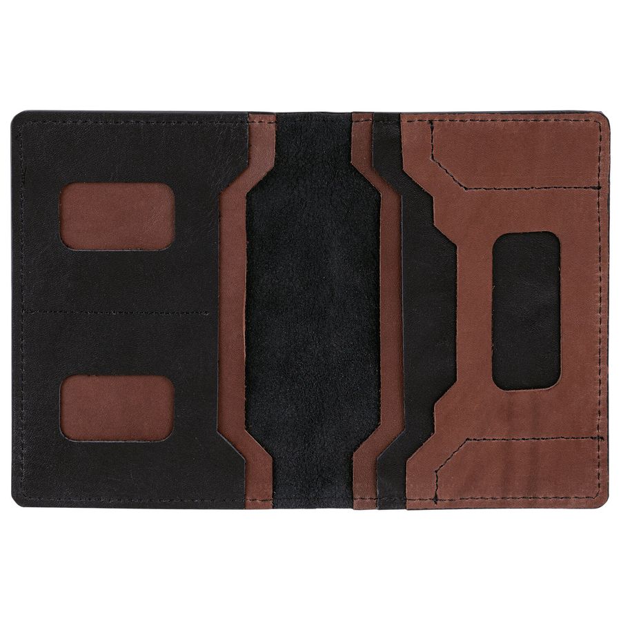 Обложка для паспорта и документов 7 в 1 натуральная кожа, без тиснения, черная, BRAUBERG