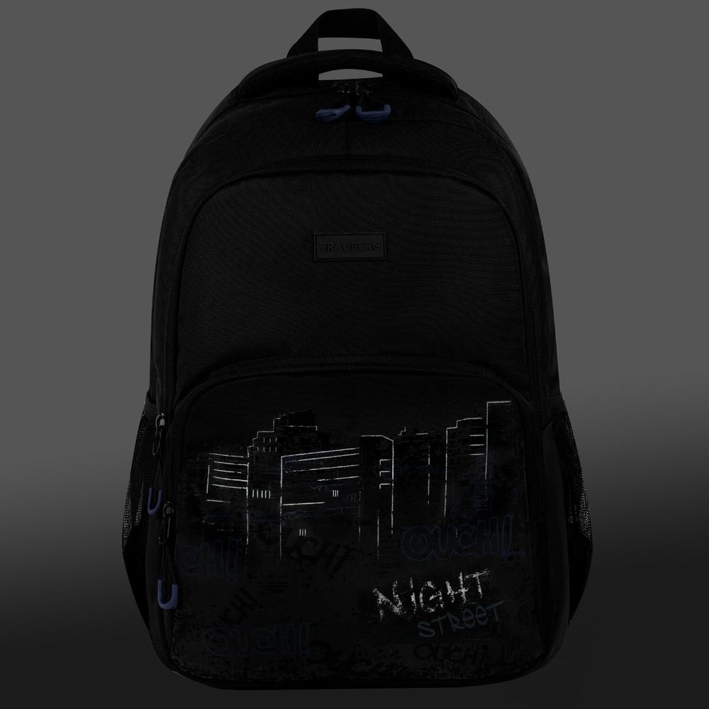 Рюкзак BRAUBERG CONCEPT универсальный, 2 отделения, светоотражающий принт, Night city, 45х30х18 см
