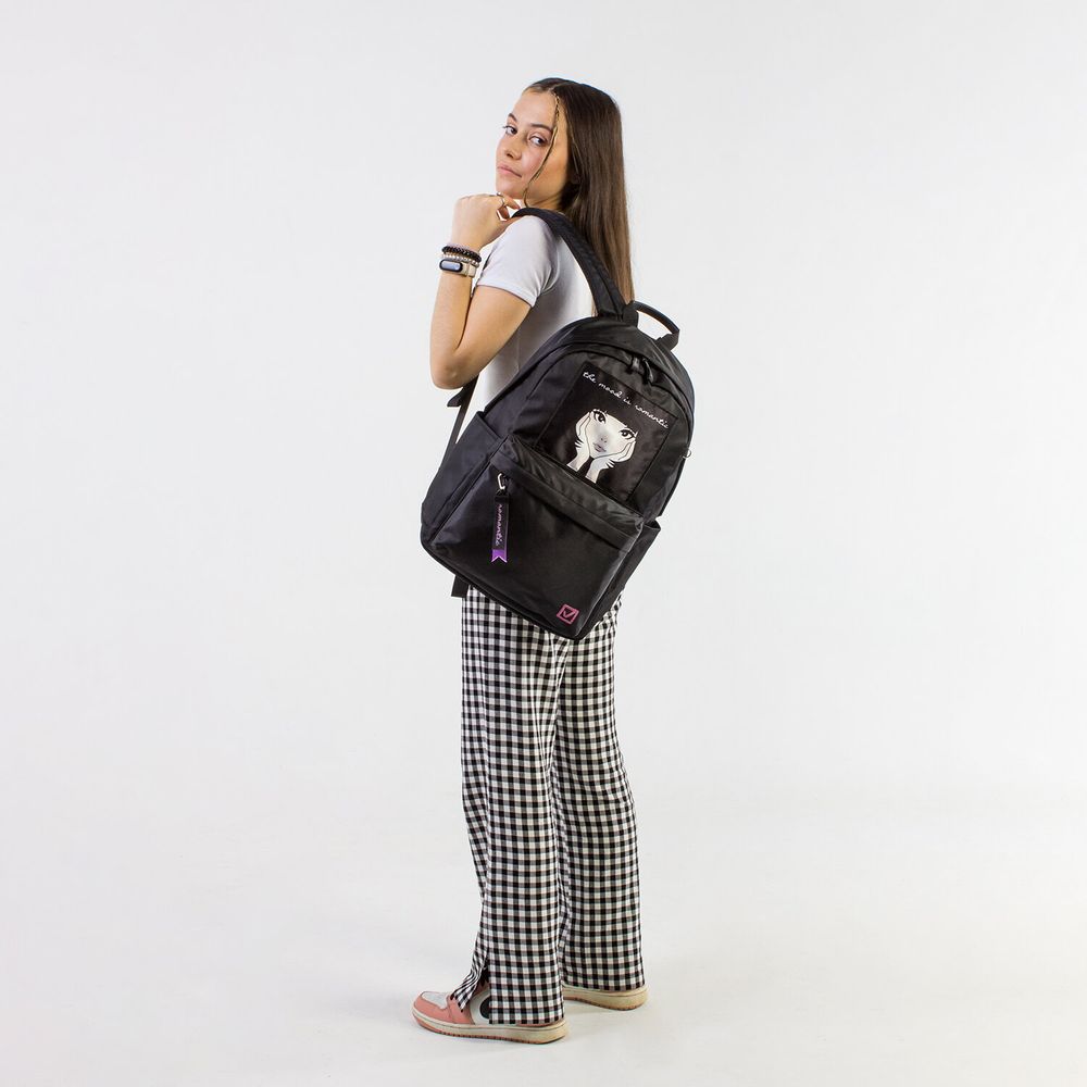 Рюкзак BRAUBERG FASHION CITY универсальный, карман-антивор, "Romantic Anime", черный, 44х31х16 см