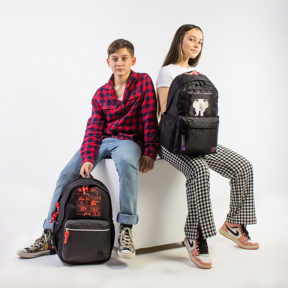 Рюкзак BRAUBERG FASHION CITY универсальный, карман-антивор, "Romantic Anime", черный, 44х31х16 см