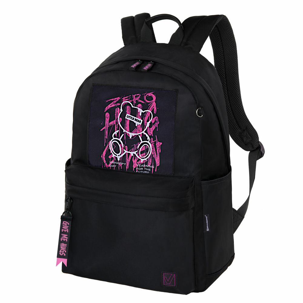 Рюкзак BRAUBERG FASHION CITY универсальный, карман-антивор, Hug me, черный, 44х31х16 см