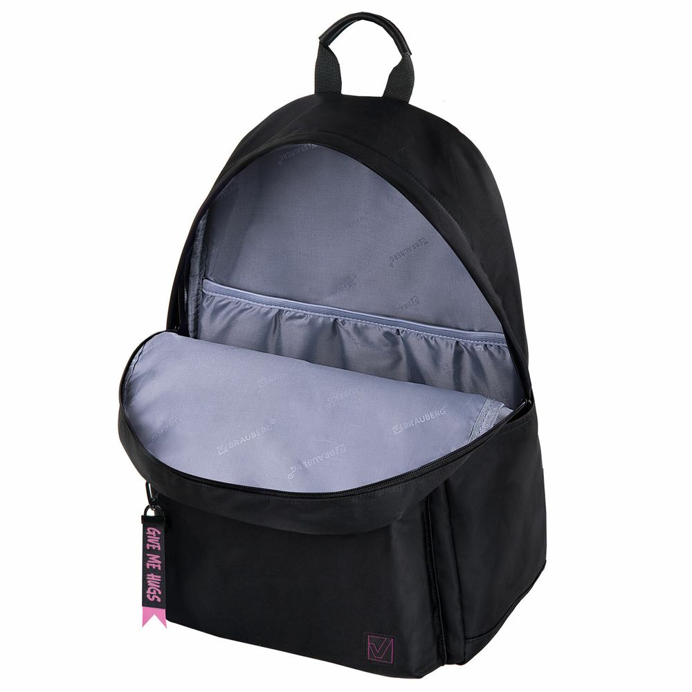 Рюкзак BRAUBERG FASHION CITY универсальный, карман-антивор, Hug me, черный, 44х31х16 см