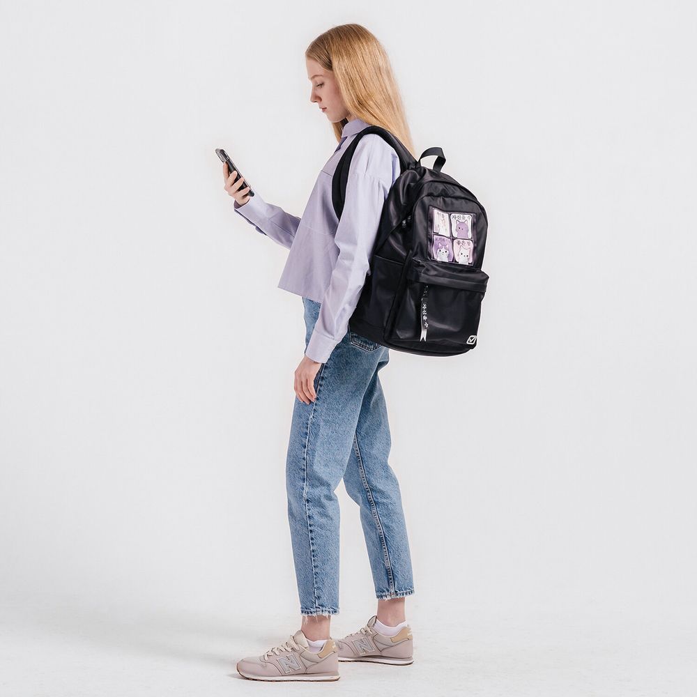 Рюкзак BRAUBERG FASHION CITY, универсальный, "Anime Cats", черный, 44х31х16 см
