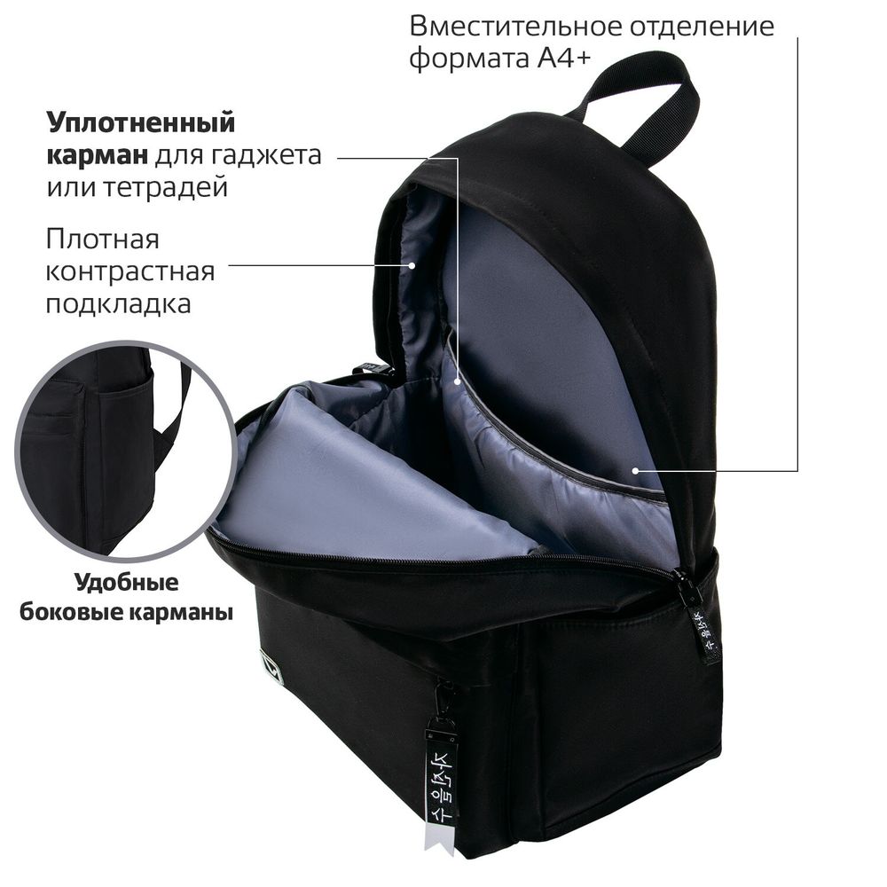 Рюкзак BRAUBERG FASHION CITY, универсальный, карман-антивор, "Anime View", черный, 44х31х16 см