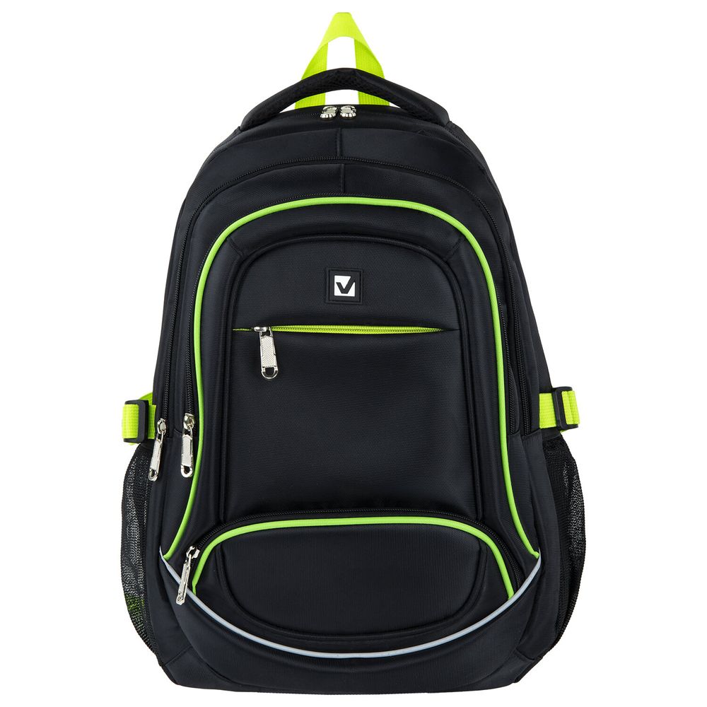 Рюкзак BRAUBERG HIGH SCHOOL универсальный, 3 отделения, "Акцент", черный/салатовый, 46х31х18 см