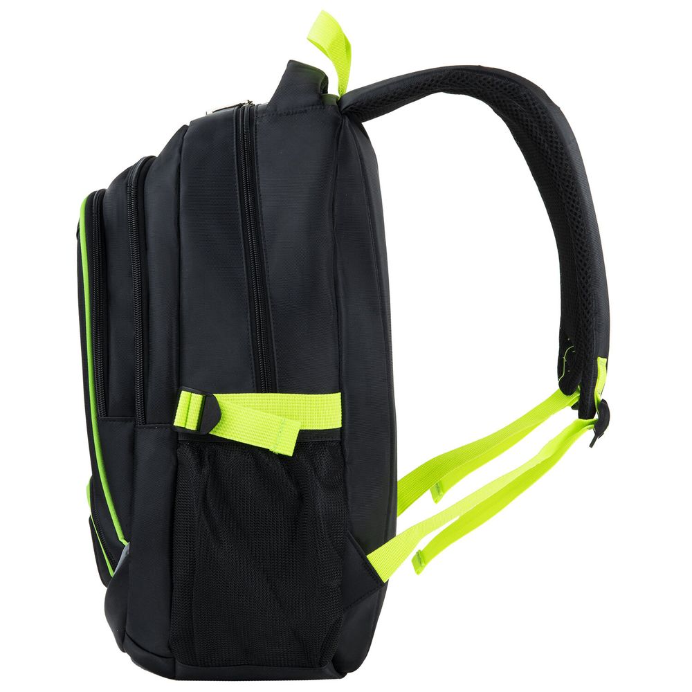 Рюкзак BRAUBERG HIGH SCHOOL универсальный, 3 отделения, "Акцент", черный/салатовый, 46х31х18 см