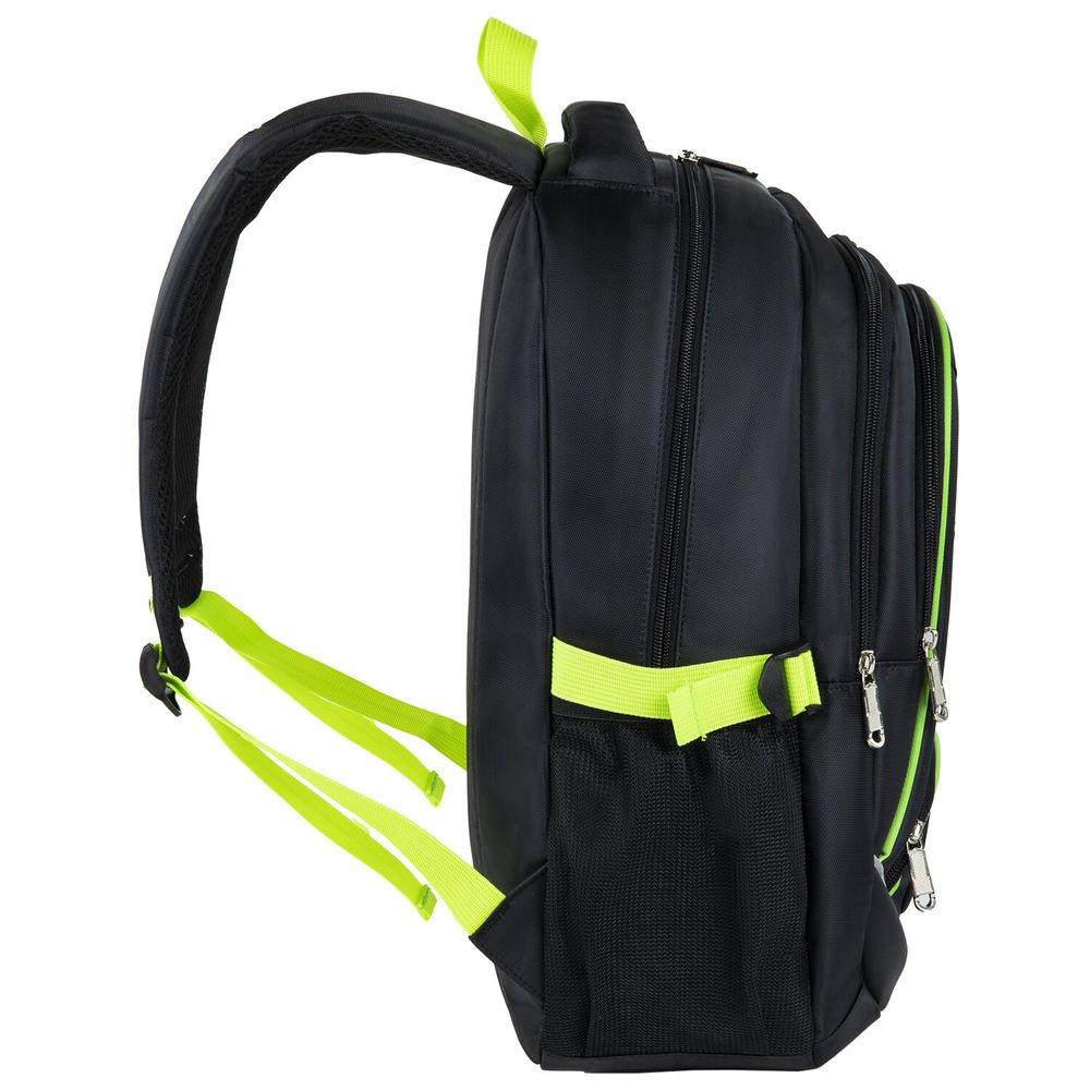 Рюкзак BRAUBERG HIGH SCHOOL универсальный, 3 отделения, "Акцент", черный/салатовый, 46х31х18 см