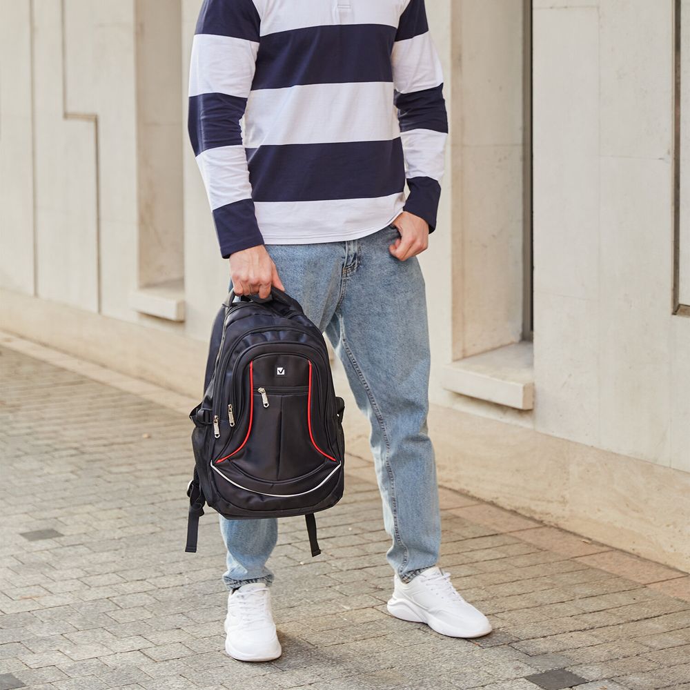 Рюкзак BRAUBERG HIGH SCHOOL универсальный, 3 отделения, "Легенда", черный/красный, 46х31х18 см