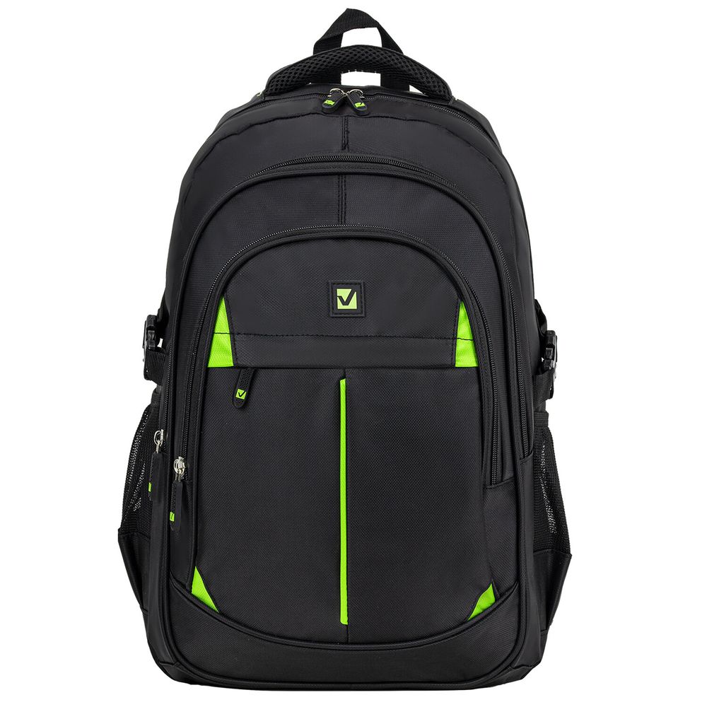 Рюкзак BRAUBERG TITANIUM универсальный, 3 отделения, черный, салатовые вставки, 45х28х18 см