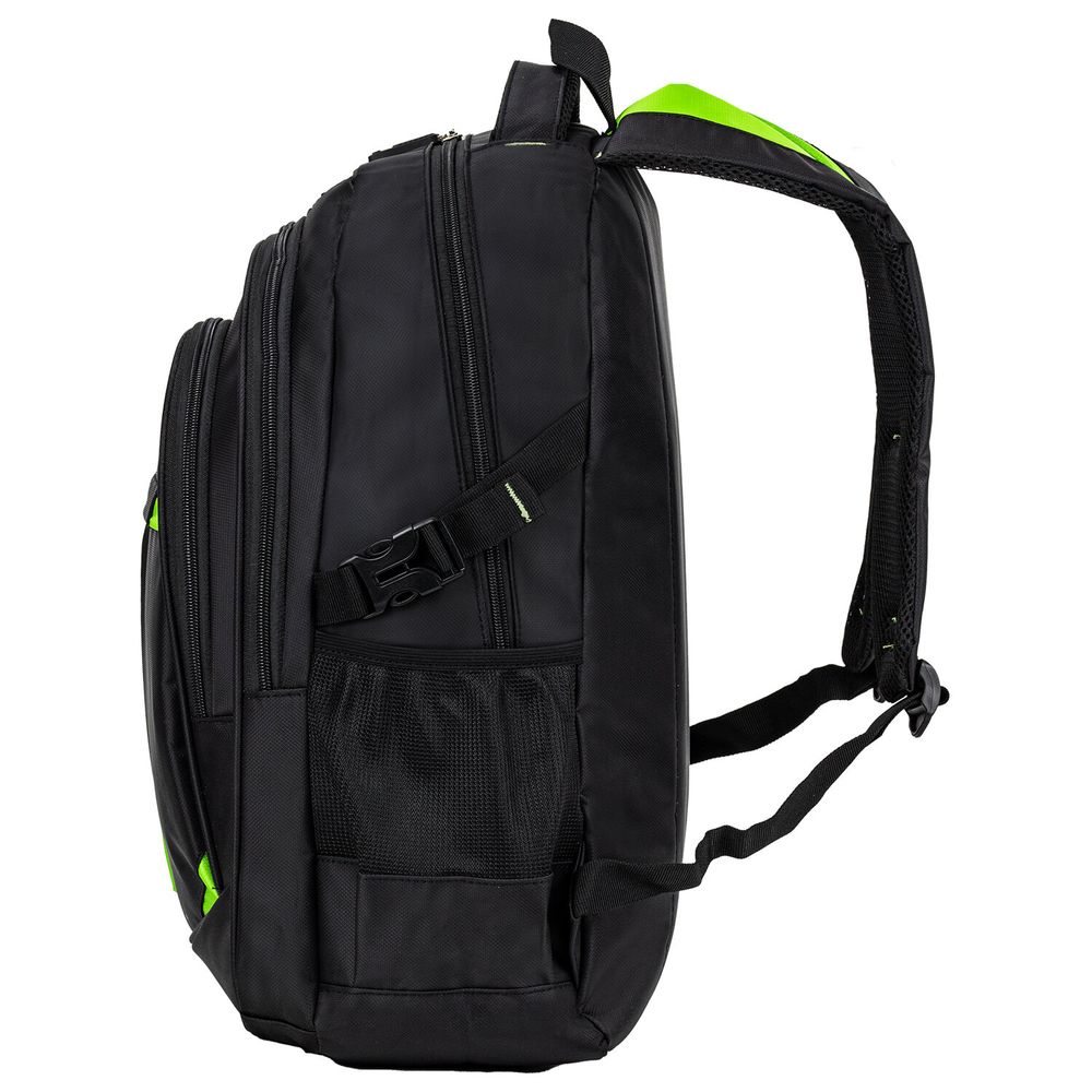 Рюкзак BRAUBERG TITANIUM универсальный, 3 отделения, черный, салатовые вставки, 45х28х18 см