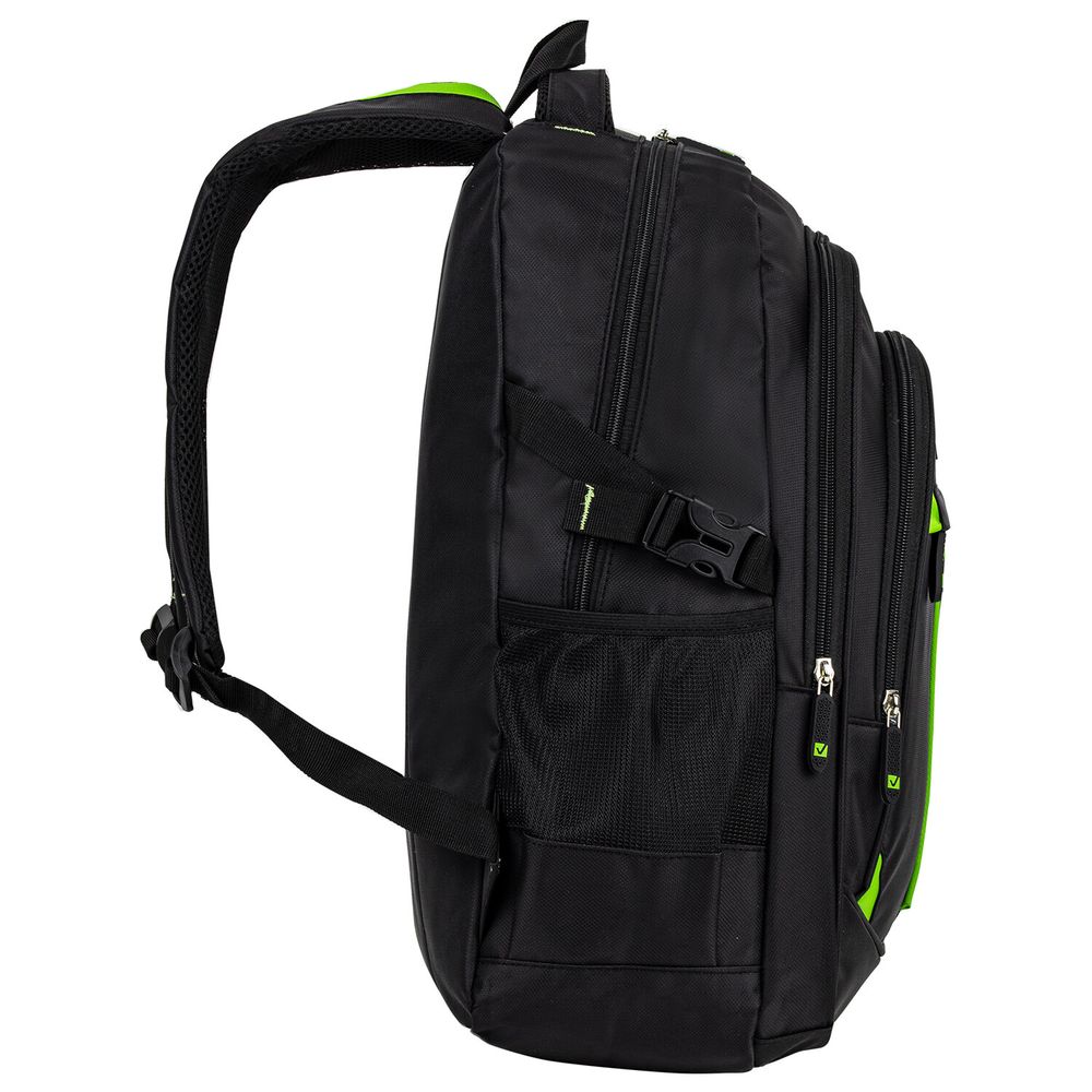 Рюкзак BRAUBERG TITANIUM универсальный, 3 отделения, черный, салатовые вставки, 45х28х18 см