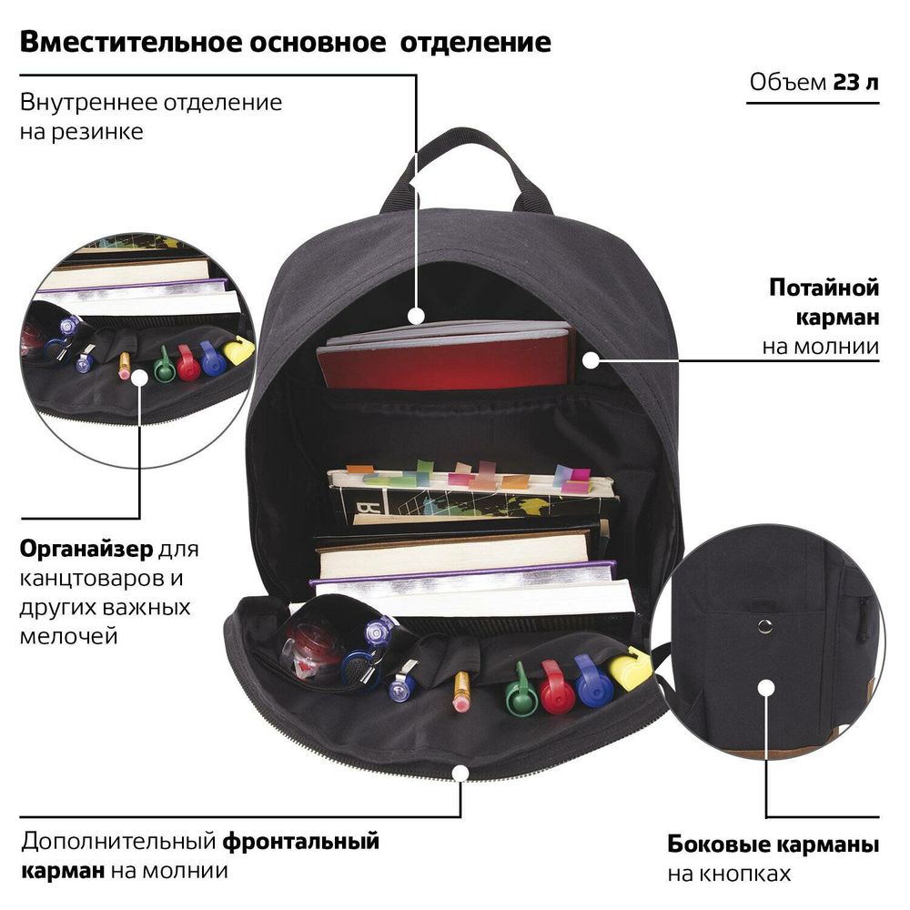 Рюкзак BRAUBERG URBAN универсальный, "Black Melange2, черный, 43х30х17 см