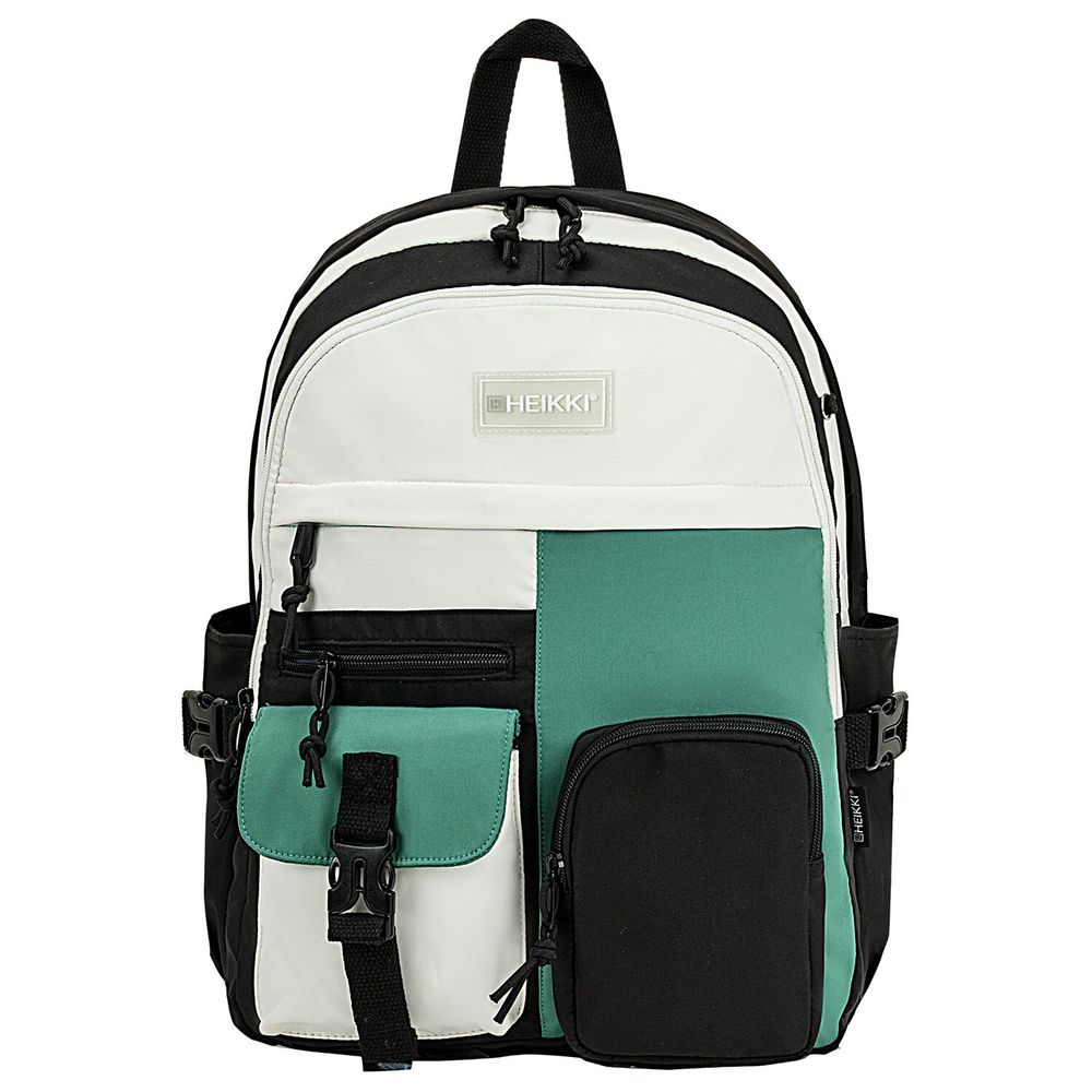 Рюкзак HEIKKI BLOCKS (ХЕЙКИ) универсальный, 2 отделения, черный/бирюзовый/бежевый, 44х32х17 см