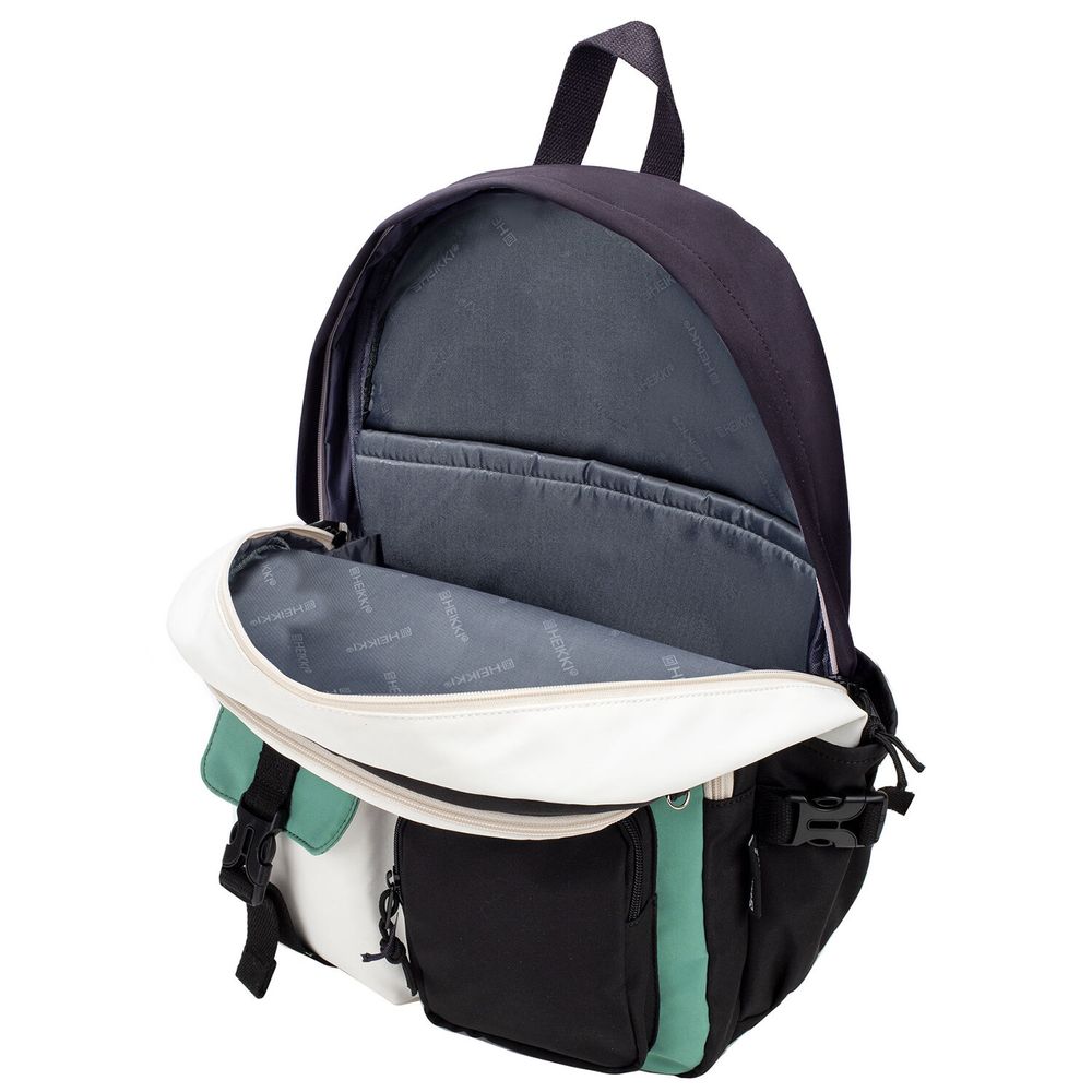 Рюкзак HEIKKI BLOCKS (ХЕЙКИ) универсальный, 2 отделения, черный/бирюзовый/бежевый, 44х32х17 см