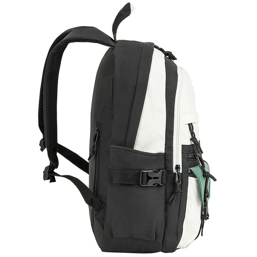 Рюкзак HEIKKI BLOCKS (ХЕЙКИ) универсальный, 2 отделения, черный/бирюзовый/бежевый, 44х32х17 см