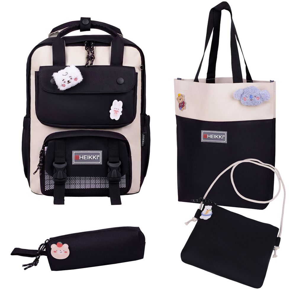 Рюкзак HEIKKI COMBO (ХЕЙКИ), сумка-шоппер, косметичка, пенал В ПОДАРОК, бело-черный, 42х30х14 см