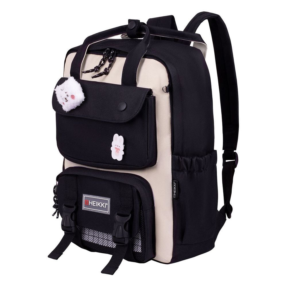 Рюкзак HEIKKI COMBO (ХЕЙКИ), сумка-шоппер, косметичка, пенал В ПОДАРОК, бело-черный, 42х30х14 см