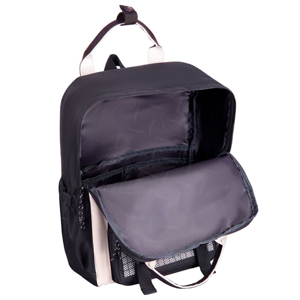 Рюкзак HEIKKI COMBO (ХЕЙКИ), сумка-шоппер, косметичка, пенал В ПОДАРОК, бело-черный, 42х30х14 см