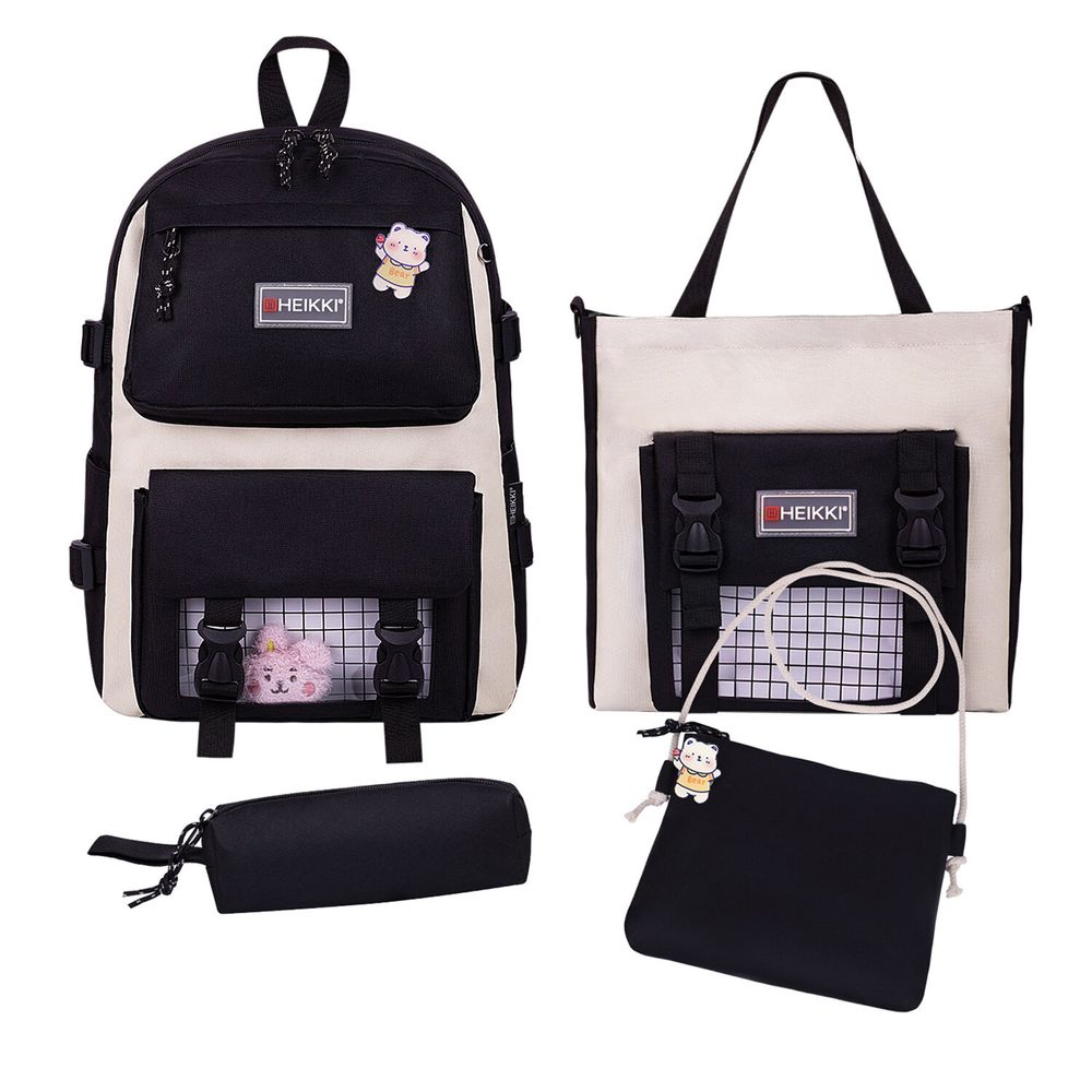 Рюкзак HEIKKI COMBO (ХЕЙКИ), сумка-шоппер, косметичка, пенал В ПОДАРОК, черно-белый, 42х30х14 см
