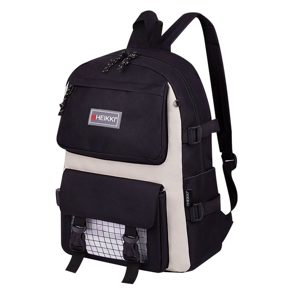 Рюкзак HEIKKI COMBO (ХЕЙКИ), сумка-шоппер, косметичка, пенал В ПОДАРОК, черно-белый, 42х30х14 см