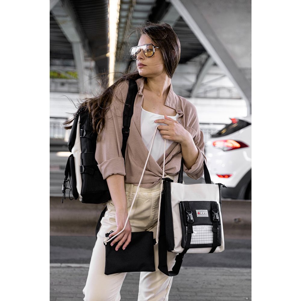 Рюкзак HEIKKI COMBO (ХЕЙКИ), сумка-шоппер, косметичка, пенал В ПОДАРОК, черно-белый, 42х30х14 см