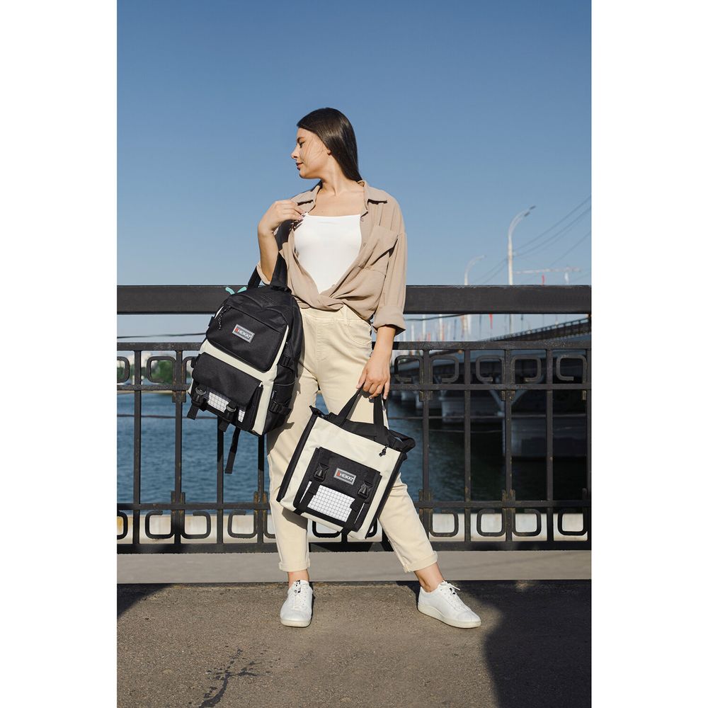 Рюкзак HEIKKI COMBO (ХЕЙКИ), сумка-шоппер, косметичка, пенал В ПОДАРОК, черно-белый, 42х30х14 см