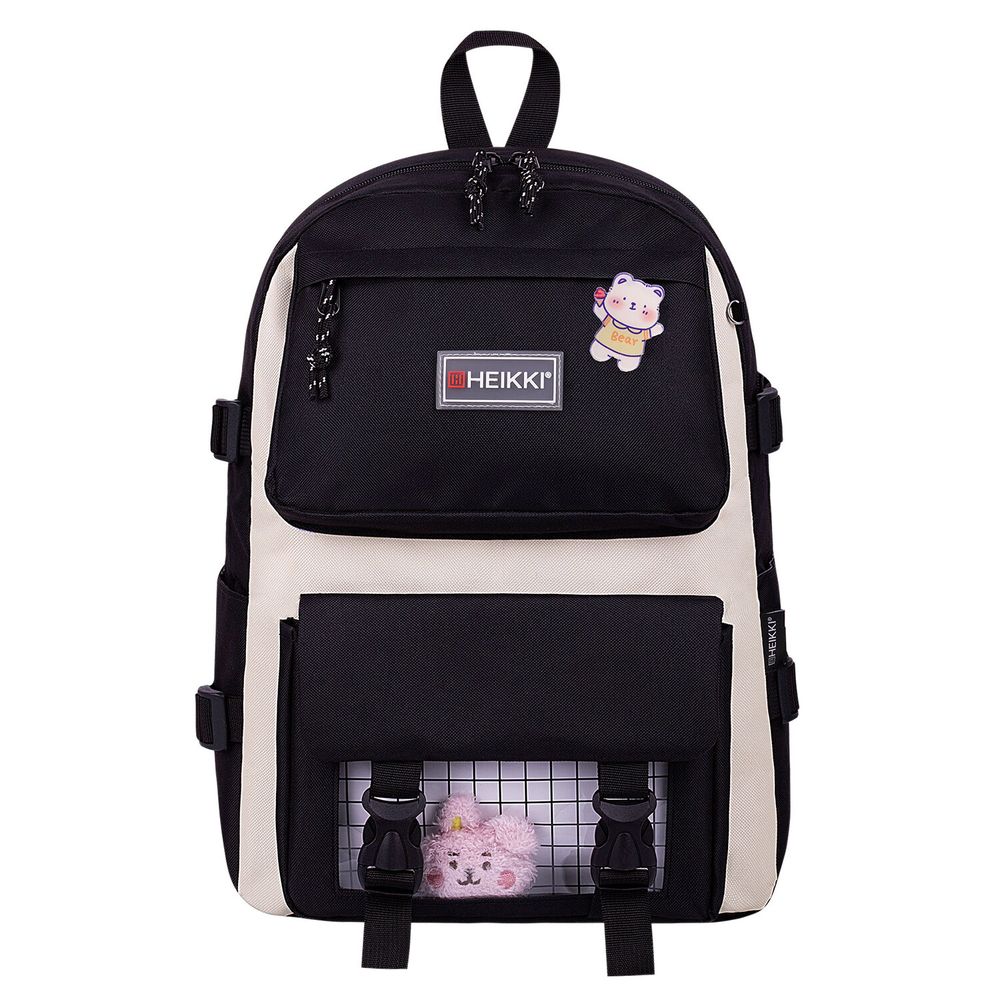 Рюкзак HEIKKI COMBO (ХЕЙКИ), сумка-шоппер, косметичка, пенал В ПОДАРОК, черно-белый, 42х30х14 см