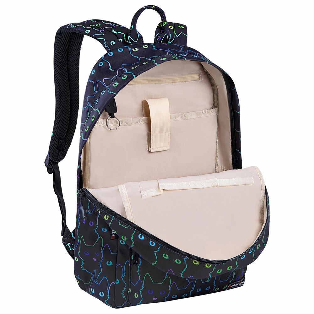 Рюкзак HEIKKI DREAM (ХЕЙКИ) универсальный, с карманом для ноутбука, эргономичный, Neon cats, 42х26х14 см