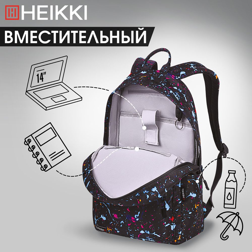 Рюкзак HEIKKI DREAM (ХЕЙКИ) универсальный, с карманом для ноутбука, эргономичный, Splatter, 42х26х14 см