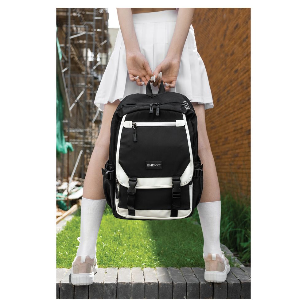 Рюкзак HEIKKI FUSION (ХЕЙКИ) универсальный, USB-порт, черный с белыми вставками, 45х31х15 см
