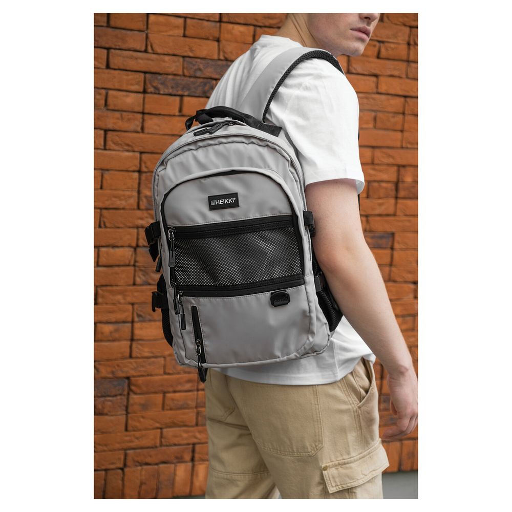 Рюкзак HEIKKI TRILL (ХЕЙКИ) универсальный, 3 отделения, серый с черными вставками, 43х31х14 см